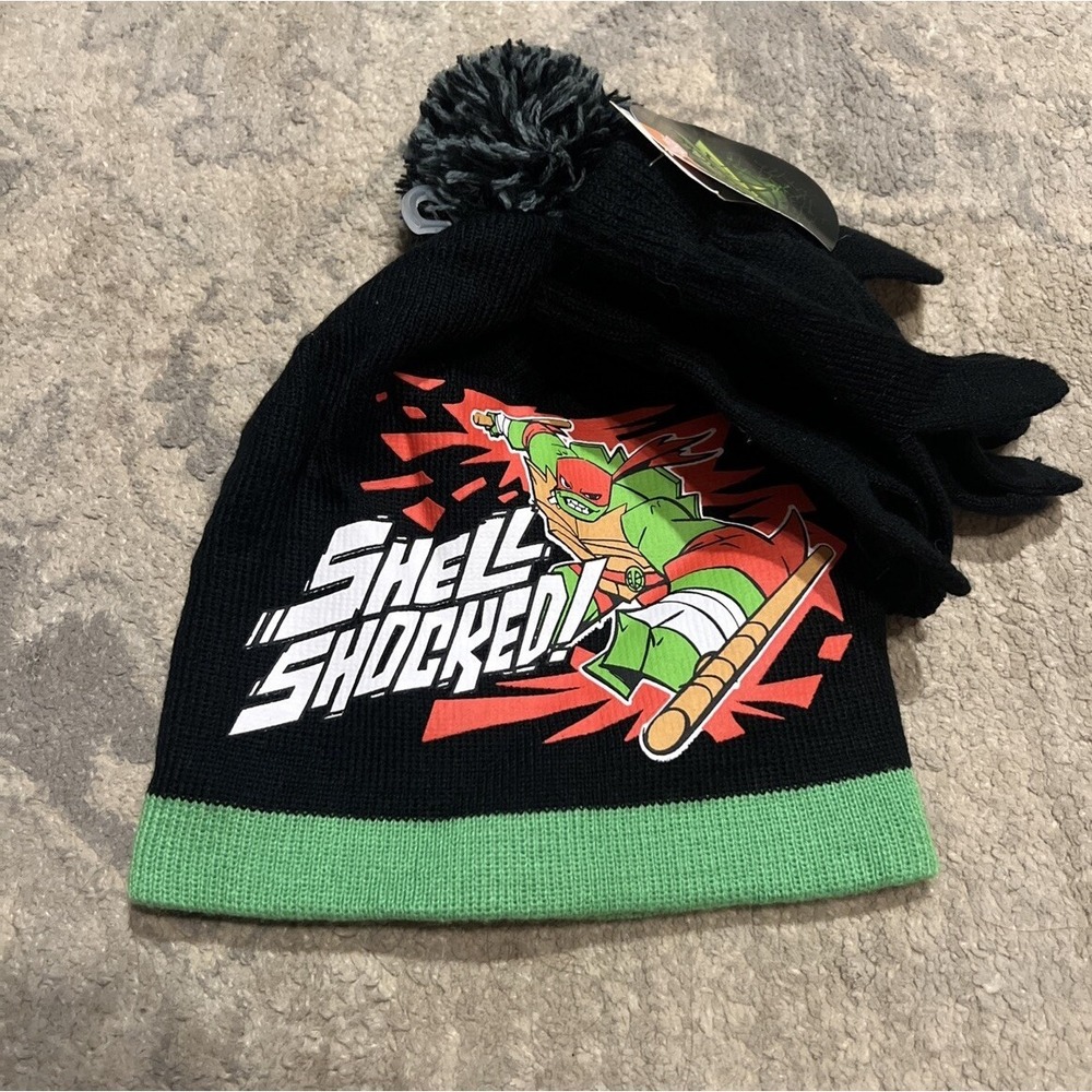 New Teanage Mutant Ninja Turtles Beanie Hat &‎ Gloves Set Youth Boys